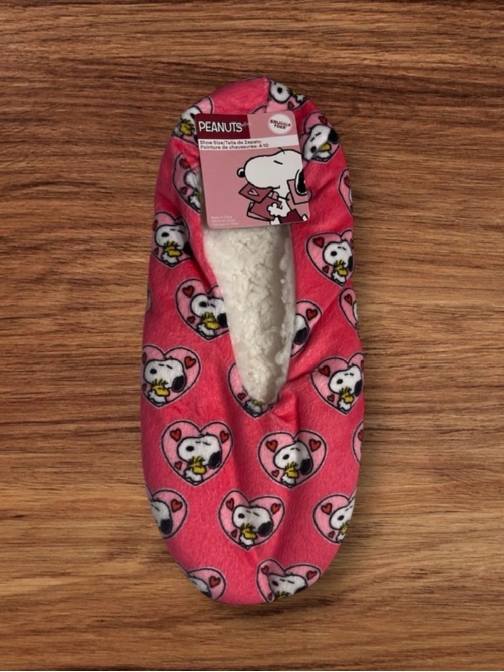 Peanuts Pink Snoopy Heart Slip-On Fleece Slippers